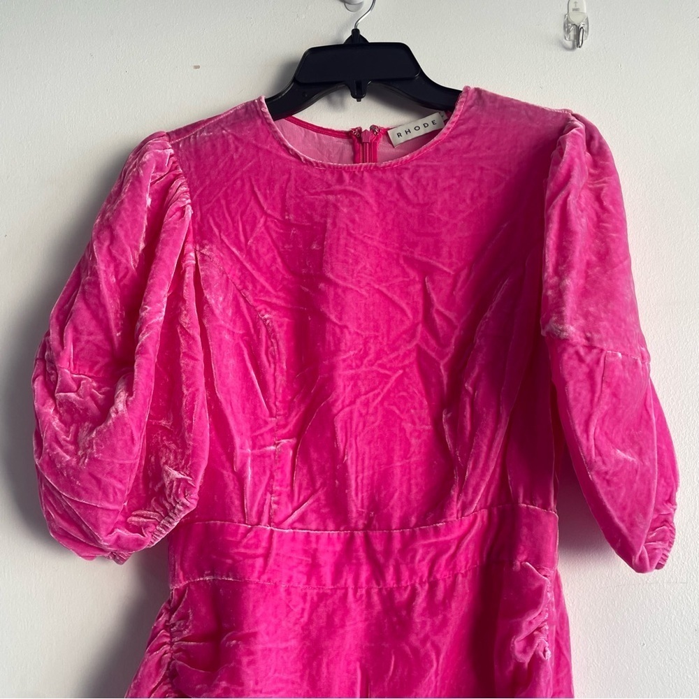 Rhode Pia Puff Sleeve Draped Dress pink velvet 22644 - Picture 8 of 14